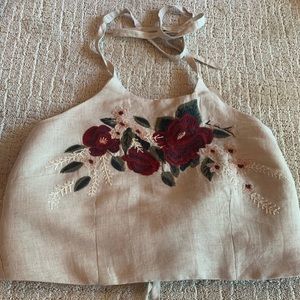 NWT Cropped embroidered  and lace up top!!